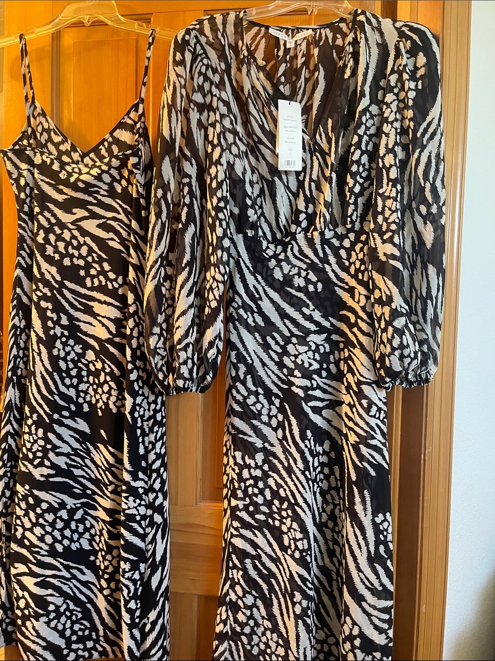 Veronica Beard Black and Cream Animal-Print Slip Dress & Wrap Dress Set